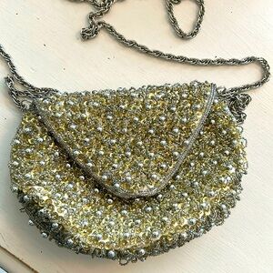 1970's Seed Beaded & Sequined/Silver Balls Disco cocktail evening Bag